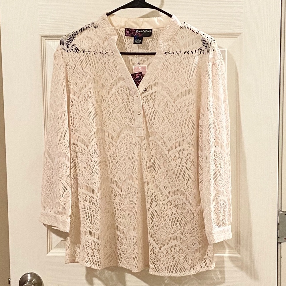 Peck & Peck Ivory Lace Eyelet Top NWT